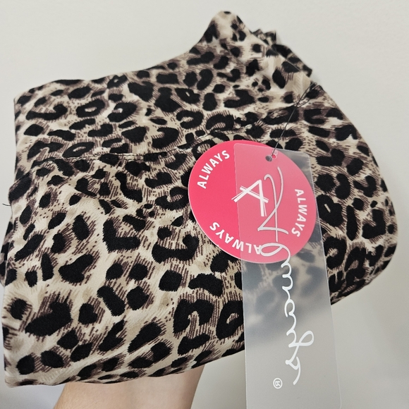 NWT ALWAYS Leopard Print Flared Leggings High Waisted Pants L - Picture 2 of 3